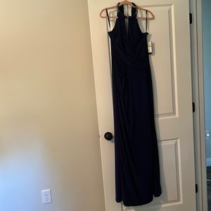 Navy blue, brand new halter top dress. Full length.